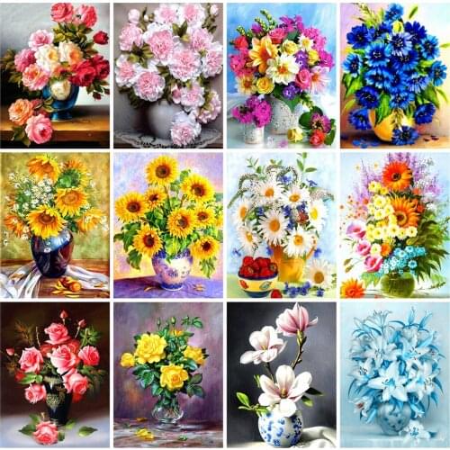 Huacan Full Square Diamond Painting Flower Peony 5D DIY Diamond Embroidery Mosaic Art Kit Decorations Home