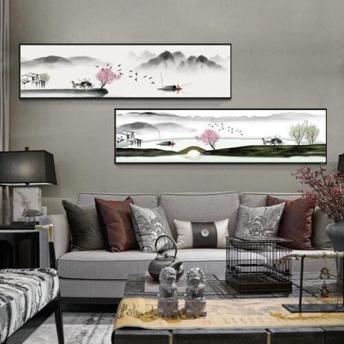 Traditional Chinese Style building Suzhou Painting Town Abstract Art Canvas Poster Long Pictures for Living Room Decor no frame