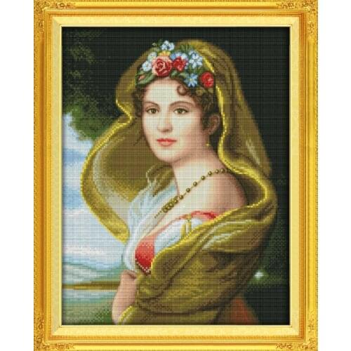 Oil painting girl cross stitch kit people 18ct 14ct 11ct count print canvas stitches embroidery DIY handmade needlework