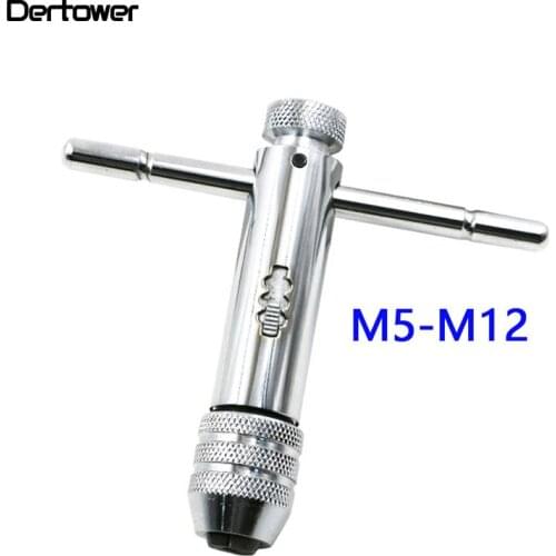 Adjustable 3-8mm T-Handle Ratchet Tap Wrench M3-M8 M5-M12 Machine Screw Thread Metric Plug Tap Machinist Tool