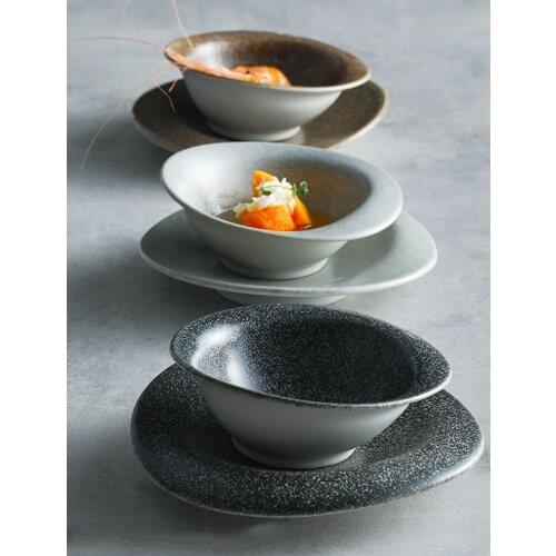 Creative Stone dinner plate creative noodle bowl personality plate home Nordic tableware set ceramic bowl plate retro tableware