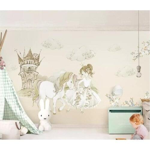 Dream fashion three-dimensional decorative painting wall paper beauty and Unicorn childrens room background wallpaper