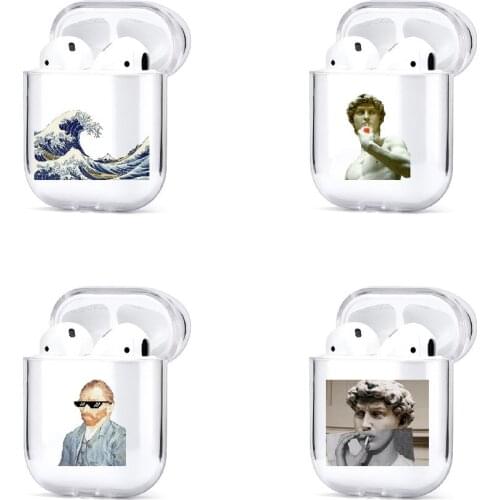 Mona Lisa Van Gogh David hard painted Cover For Airpods 1 2 wireless Bluetooth Earphone case Headphone Protection cover coque