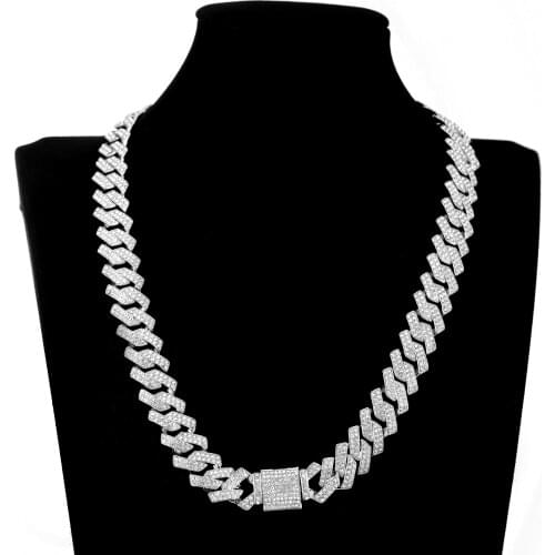 Hip Hop AAA Bling 15MM Prong Cuban Chain 2 Row Iced Out Mens Necklace Rhinestone Zircon Paved Necklaces For Men Women Jewelry