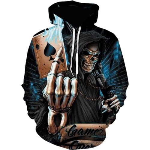 Harajuku Men 3d print poker Skull Hoodies Hip Hop Streetwear Hooded Mens Sweatshirts Horror Pullover black Hoodie lil peep