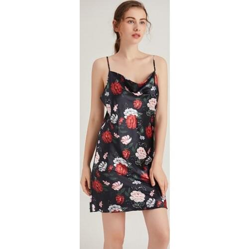 Black Print Female Nightgown Sexy Strap Top Nightdress Short Sleepshirt Skirt Summer Backless Rayon Nighty Casual Home Dressing