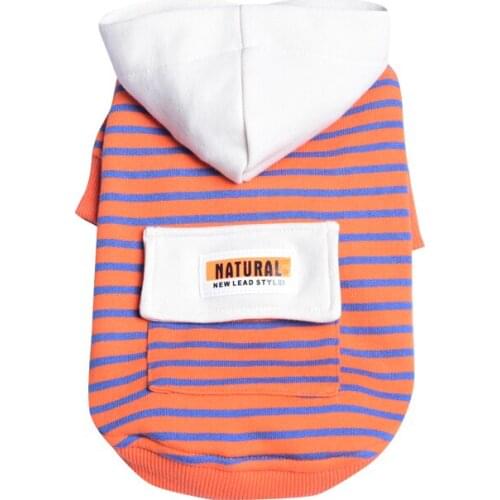 New Autumn Teddy Small Dog Two Legged Clothes Striped Hooded Sports Casual Pet Cat Dog Clothes With Pocket Fashion Dog Outwear