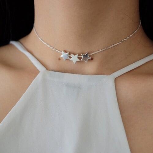 2017 New Fashion Statement Metal Gold Color Star Choker Necklace Roman Inspired Short Chain 3 Ginger Star Jewelry Necklace Women