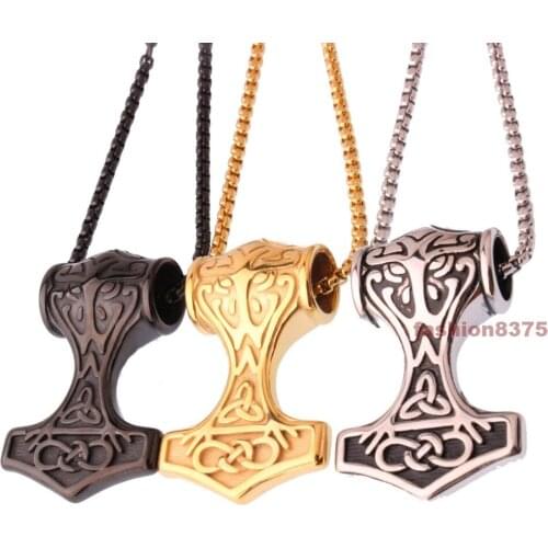 New Arrive Mens Silver/Gold/Black Knot Thors Hammer Stainless Steel Pendant Necklace Big/small size