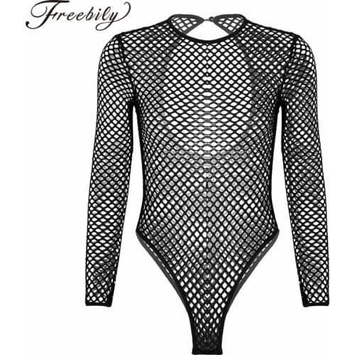 New Sexy Hollow Out Mesh Bodysuits Long Sleeve Bodysuit Women Beach Wear Rompers High Cut Tank Thong Leotard Womens Jumpsuit