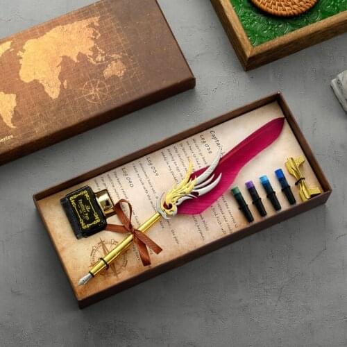 Retro feather fountain pen set with cartridge stationery set for student birthday gift for family girlfriend