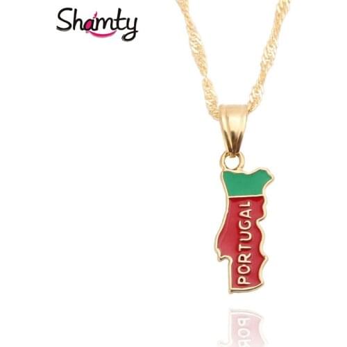Shamty Flag Map Pendant Necklace Portuguese Unisex Chain Pure Gold Color Jewelry Portuguese Gift Items
