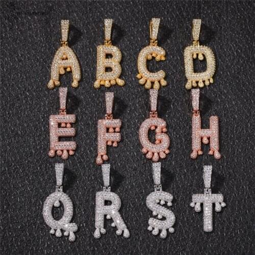 Custom Name Letter Crystal Initials Bubble Letters Chain Pendant Necklaces For Men Women Cubic Zircon Hip Hop Punk Jewelry Gift