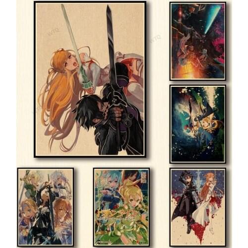 WTQ One Piece Anime Posters Sword Art Online Retro Poster Wall Decor Canvas Painting Wall Art Picture Room Decor Home Decor
