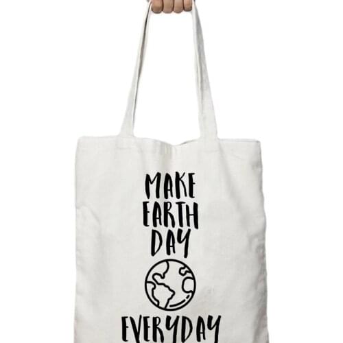 Make Earth Day Everyday Tote Bag Canvas Bag Fashionable Original Design White Bags Zipper Closure Unisex Pocket Travel Bag