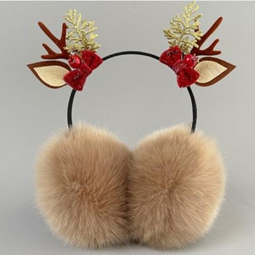 2020 Christmas antler hair band headdress,winter warm earmuff,girl earmuff, lovely imitation rabbit hair ear bag, Christmas gift