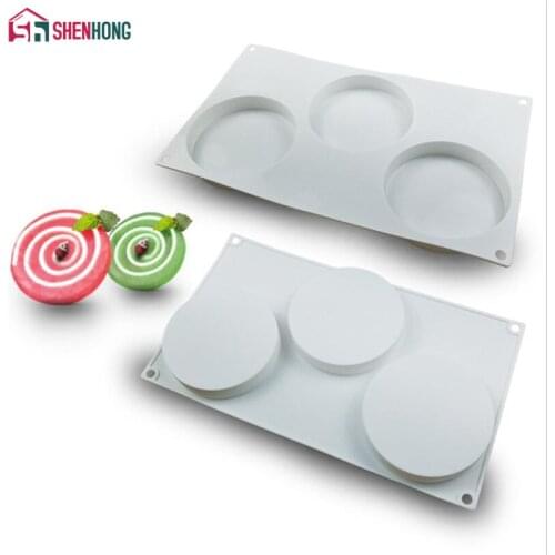 SHENHONG 3 Holes Round Flat Cylinder Silicone Cake Decorating Mold For Baking Mould Dessert Mousse Pastry Pan Bakewar bakvormen