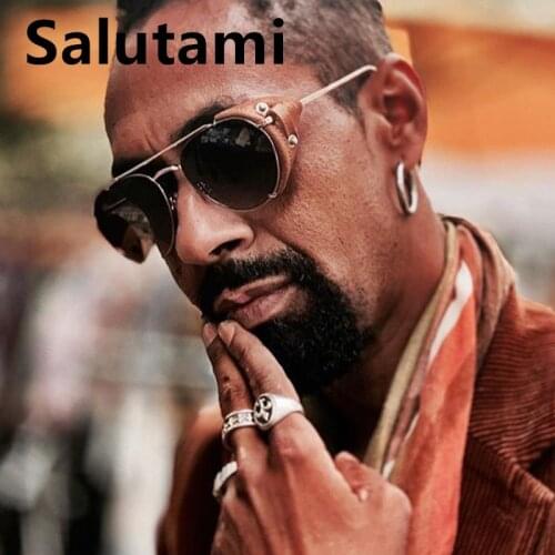 Unique Leather Frame Punk Sunglasses For Men 2020 Luxury Brand Round Sun Glasses Women Vintage Retro Alloy Rivet Goggle Shades