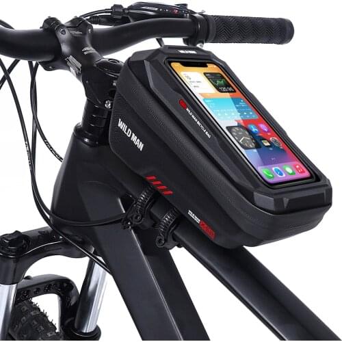 WILD MAN Bike Bag Front Frame Bag Waterproof Touch Screen MTB Bicycle Top Tube Bag 6.7in Cycling Phone Case Bicycle Accessories