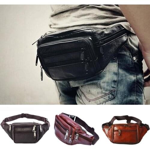 2021 New Men Bag Leather Fanny Pack Waist Belt Bag Hip Purse High Quality OUTDOOR Travel Carry On Pouch Bag