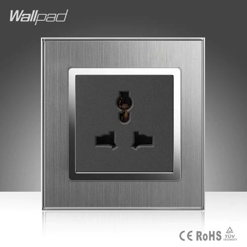3-Pins Universal Sokcet Wallpad 10A 16A AC 110-250V Brushed Silver Metal Mutifunction Universal Power Socket For Any Country