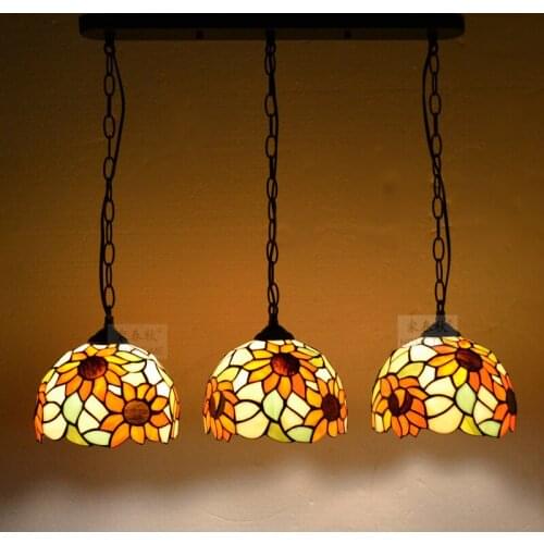 Tiffany Baroque Stained Glass Suspended Luminaire sunflower E27 110-240V Chain Pendant lights for Home Parlor Dining Room