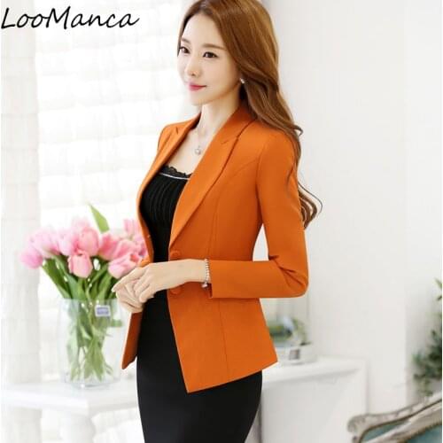Fashion Women Blazers And Jackets 2019 New Autumn Long Sleeve Blaser Coat Female Orange Black White Ladies Blazer feminino