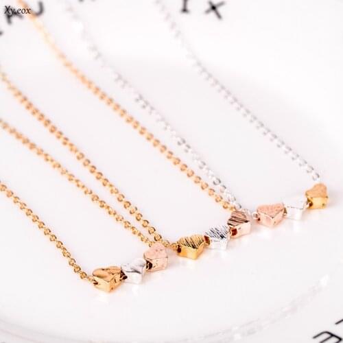 Fashion Womens 3Color Chian Three Hearts Pendant Simple Necklace Dress Gift