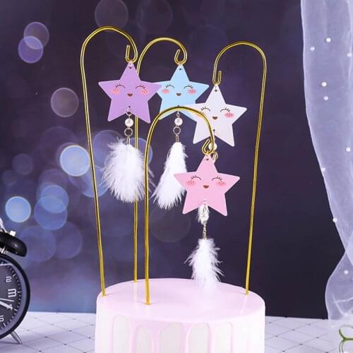 Stars Happy Birthday Cake Topper Cute Cartoon Metal Cupcake Topper for Wedding Girls Birthday Party Cake Decorations Baby Shower