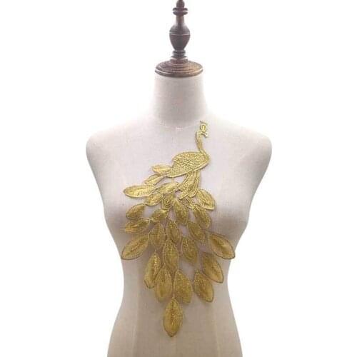 1PCS Water Soluble Lace Cloth Sew Patch Beautiful Peacock Motif Embroidered Lace Applique DIY Dress Guipure Fabric Scrapbooking