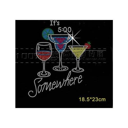 2pc/lot glass cup patches hot fix rhinestone transfer motifs fixing rhinestones applique iron on crystal transfers design