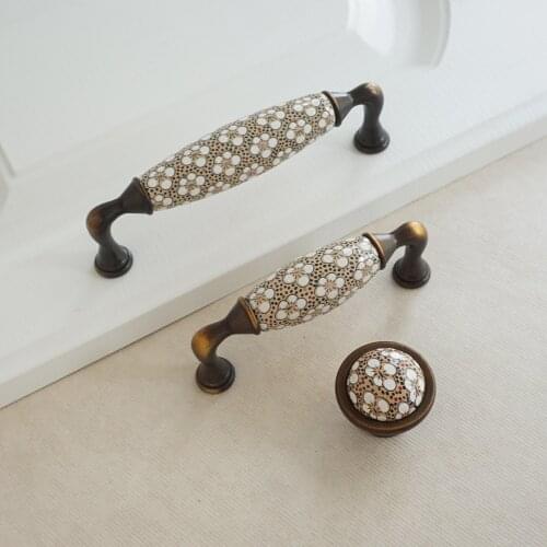 3.75" 5" Vintage Ceramic Cabinet Handles Round Zinc Alloy Door Knob Dresser Handle Drawer Knobs Kitchen Cupboard Handle 96 128mm