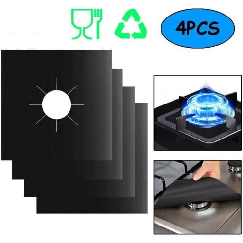 4Pcs Gas Stove Protector Reusable Non-Stick Glass Fiber Gas Stove Burner Cover Clean Pad For Kitchen Cookware