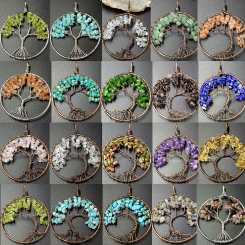 49mm Fashion Tree of life - Lapis Lazuli Labradorite Crystal Amazonite Crystal Howlite Crystal Wire Wrap Pendant bead WFH319