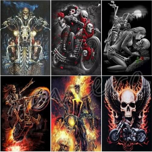 Xaviera 5D Diy Diamond Painting Skeleton Motorcycle Embroidery Full Round Drill Mosaic Rhinestone Crystal Cross Stitch Kits Gift