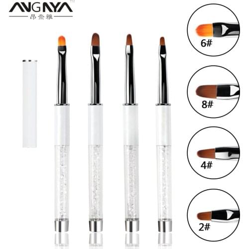 ANGNYA High Quality 2#4#6#8# Oval Painting Pen Nail Art UV Gel Drawing Brush Rhinestone Handle Acrylic Nail Art Tool with Cap