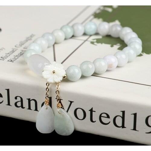 Natural Jade Emerald Agate Beads Bracelet Adjustable Bangle Charm Jewelry Yoga Water Drop Shell Flower Pendant Bracelet Woman
