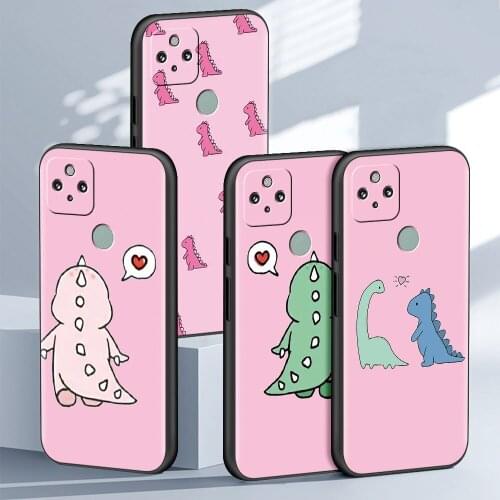 Cute Little Dinosaur Case For Google Pixel 4a 5G 5 4 XL Cell Phone Housing Black TPU Cover Soft Back Protective Shell Funda Capa