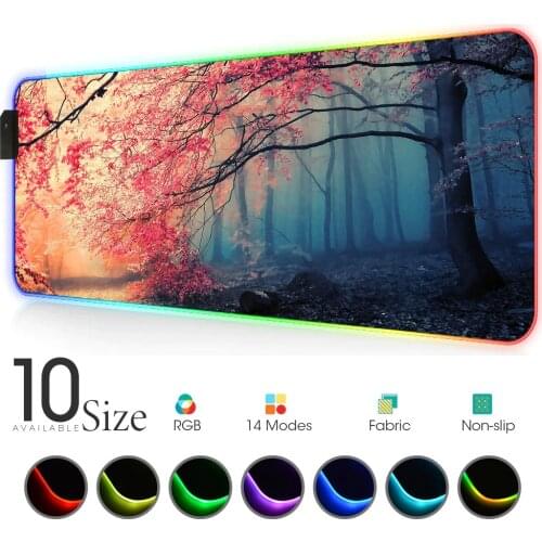 Cherry blossoms RGB Mouse Pad Trees Black Gamer Accessories forest Large LED MousePad XXL Gaming PC Desk Play Mat with Backlit