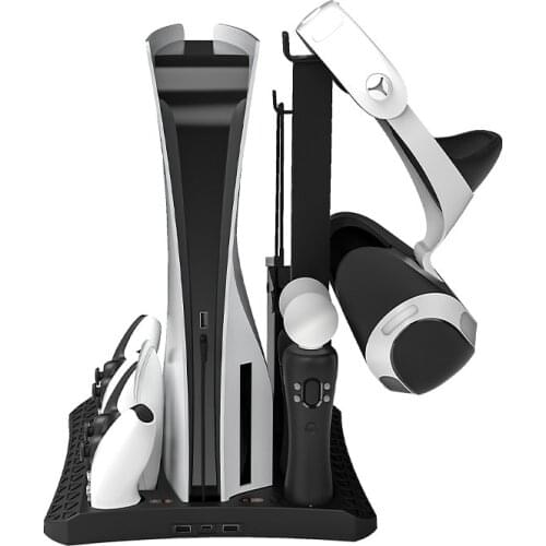 For PlayStation5 Console Cooling Base Ps5 Handle Double Seat Charging PSVR Handle Dual Charging Earphone Remote Storage Rack