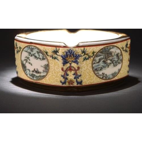 French Gold Inlaid Enamel Ceramic Ashtray Modern Chinese Porcelain Neoclassical Ashtray Decoration