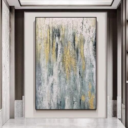 Contemporary art Abstract Painting handmade Blue Yellow oil painting Wall Art Canvas Painting Wall Picture Restaurant decoration