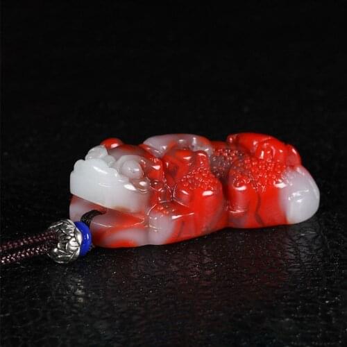 Chinese Natural Red White Jade Tiger Pendant Necklace Hand-Carved Charm Jadeite Jewelry Fashion Amulet Gifts for Men Women