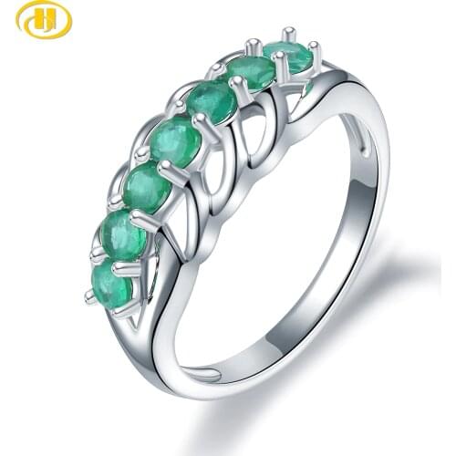 Natural Emerald Sterling Silver Rings 0.75 Carats Round Faced Emerald Exquisite Jewelry Style Birthday Mothers Day Gifts