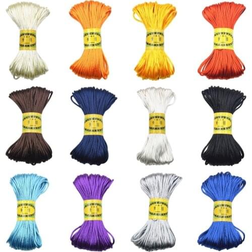 Hot 3mm 20M Chinese Knot Satin Nylon Braided Cord Macrame Beading Rattail Cords Multi-colored Findings Beading Thread#256429