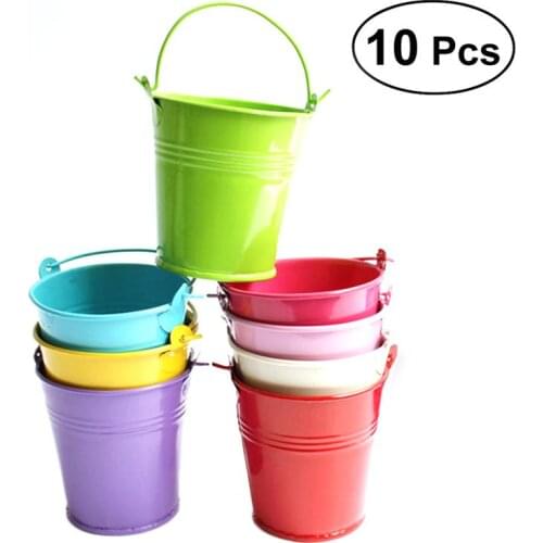 LUOEM 10pcs Flower Bucket Balcony Metal Bucket Flower Hanging Pot Garden Pots Plant Flower Holders (Mixed Colors)