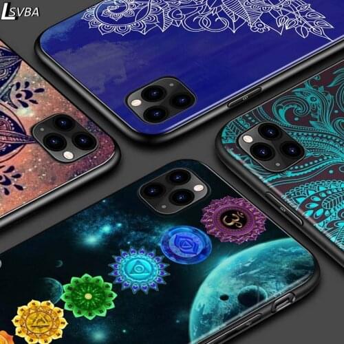 Mandala Chakra Yoga For iPhone 12 Pro Max Mini 11 Pro XS Max X XR 6S 6 7 8 Plus 5S Bright Black Phone Case