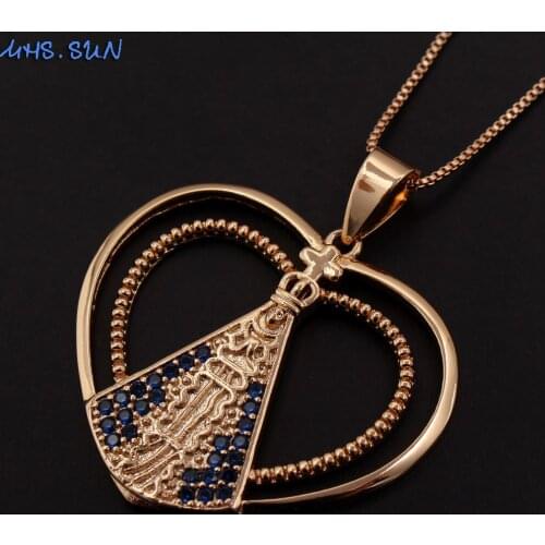 MHS.SUN Newest Love Heart Cubic Zircon Necklace Jewelry With Madonna Religion Pendant Jewelry Chain Choker For Party Gift 1PC