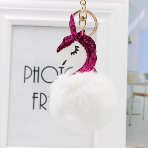 Cartoon Cute Keychian unicorn Hairball Keychains Women Girls Charm Bags key chain Christmas Accessories Pendant Car New Key ring