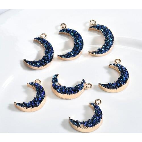 Min order 20pcs/lot blue Resin decoration Cartoon Moon shape alloy floating locket charms diy jewelry earring pendant accessory